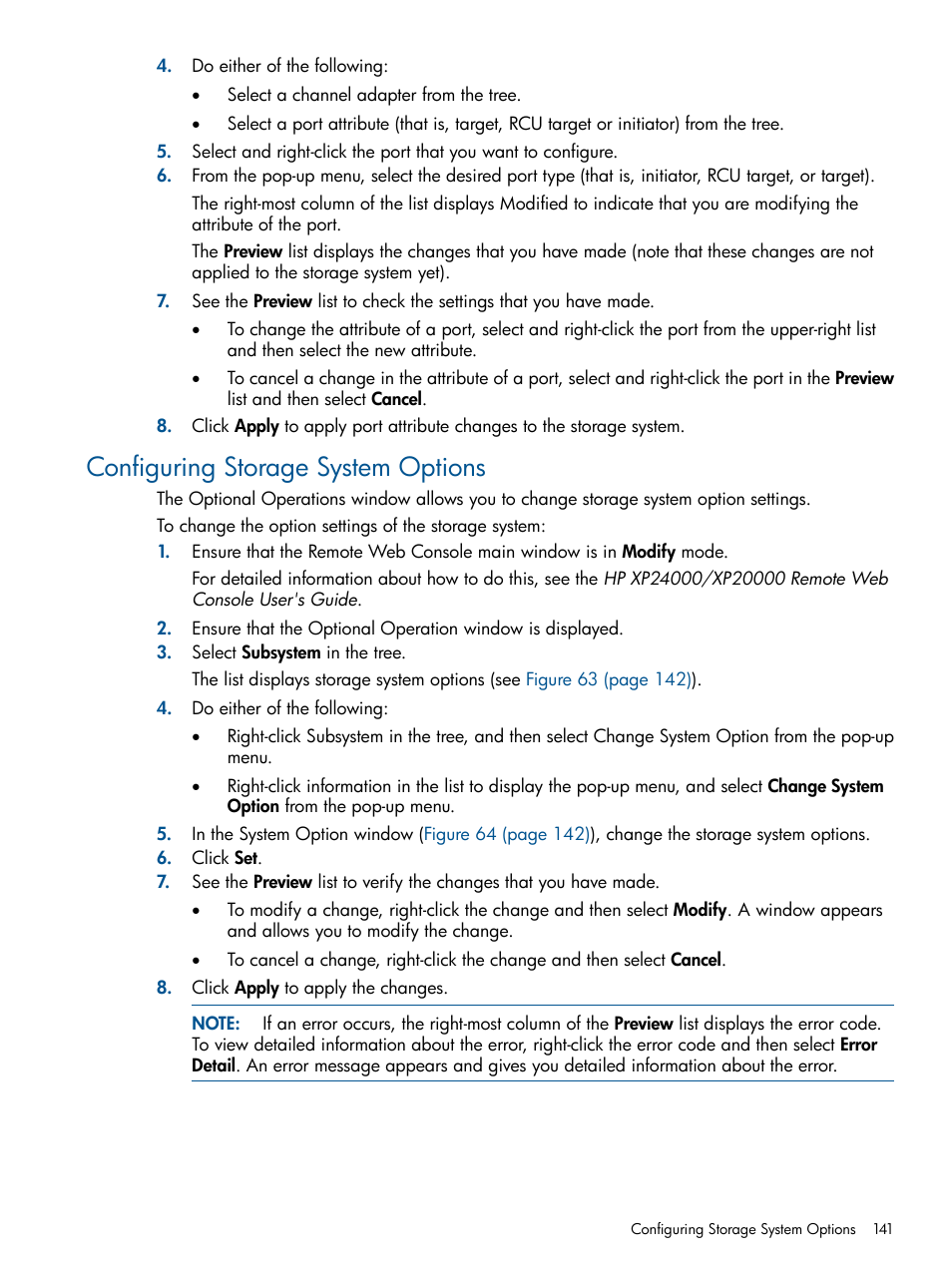 Configuring storage system options | HP StorageWorks XP Remote Web Console Software User Manual | Page 141 / 244