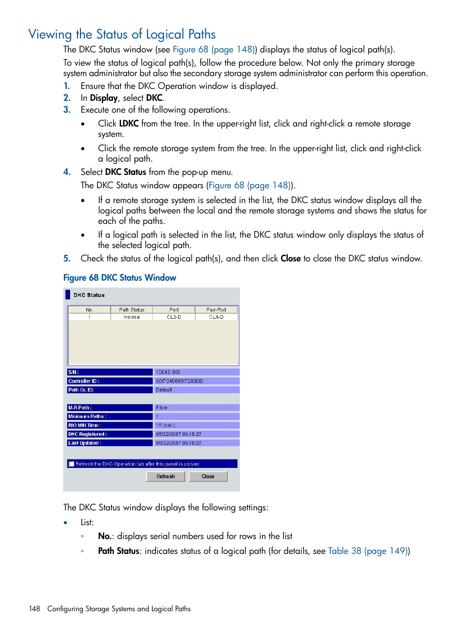 Viewing the status of logical paths | HP StorageWorks XP Remote Web Console Software User Manual | Page 148 / 244