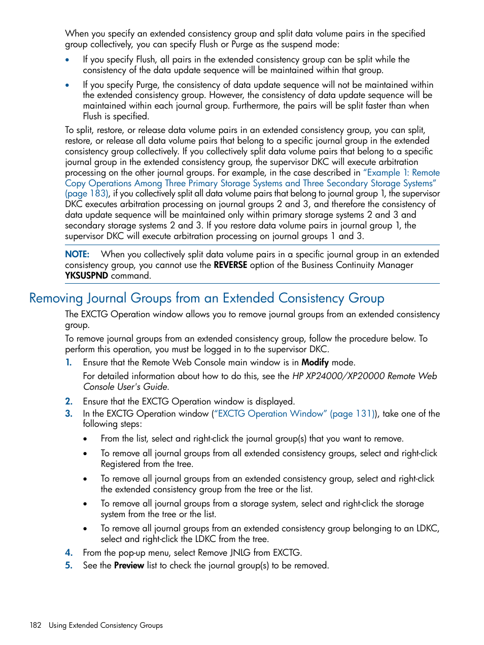 Removing journal groups | HP StorageWorks XP Remote Web Console Software User Manual | Page 182 / 244