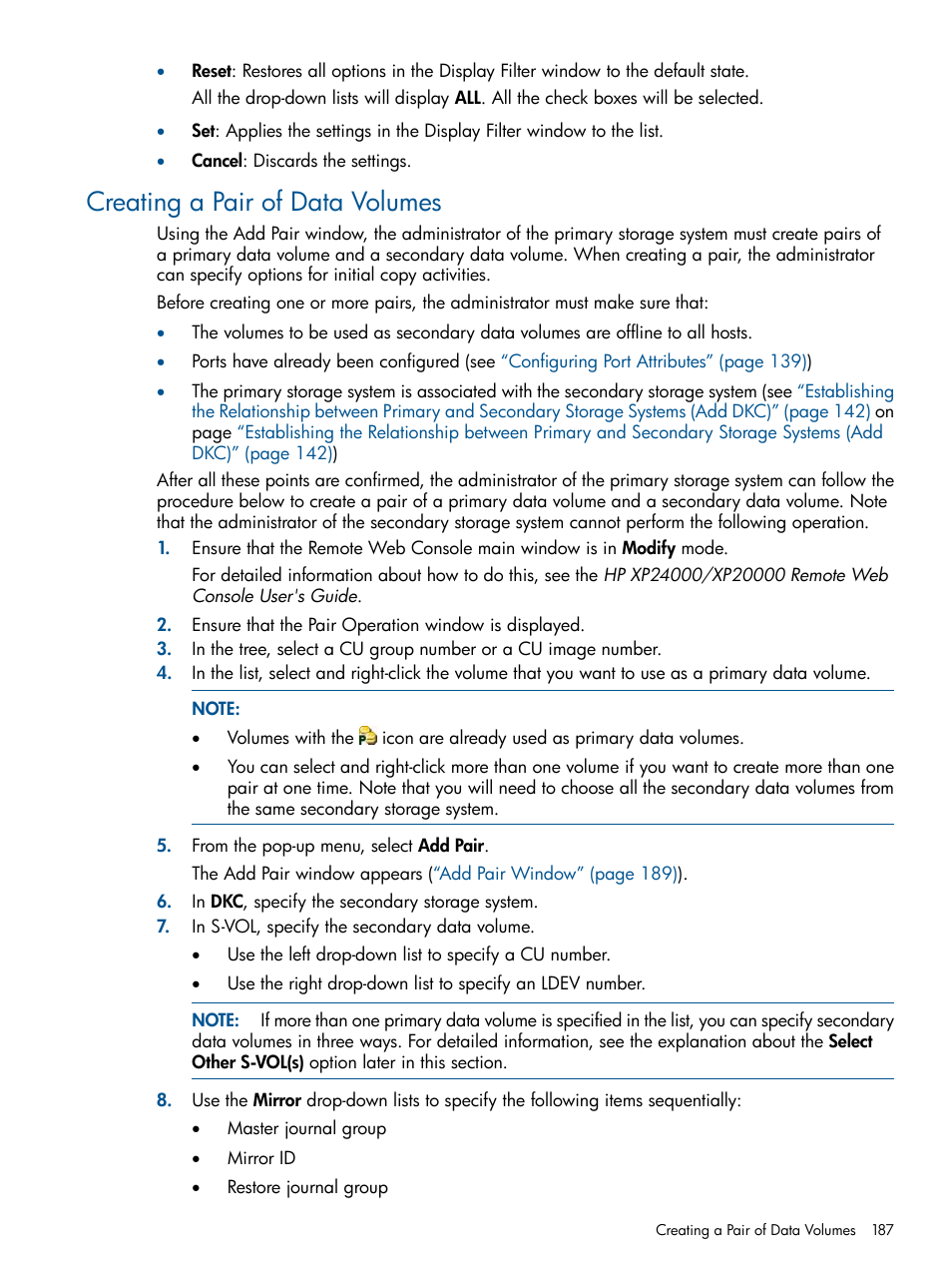 Creating a pair of data volumes | HP StorageWorks XP Remote Web Console Software User Manual | Page 187 / 244