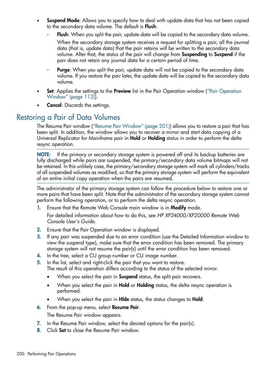 Restoring a pair of data volumes | HP StorageWorks XP Remote Web Console Software User Manual | Page 200 / 244