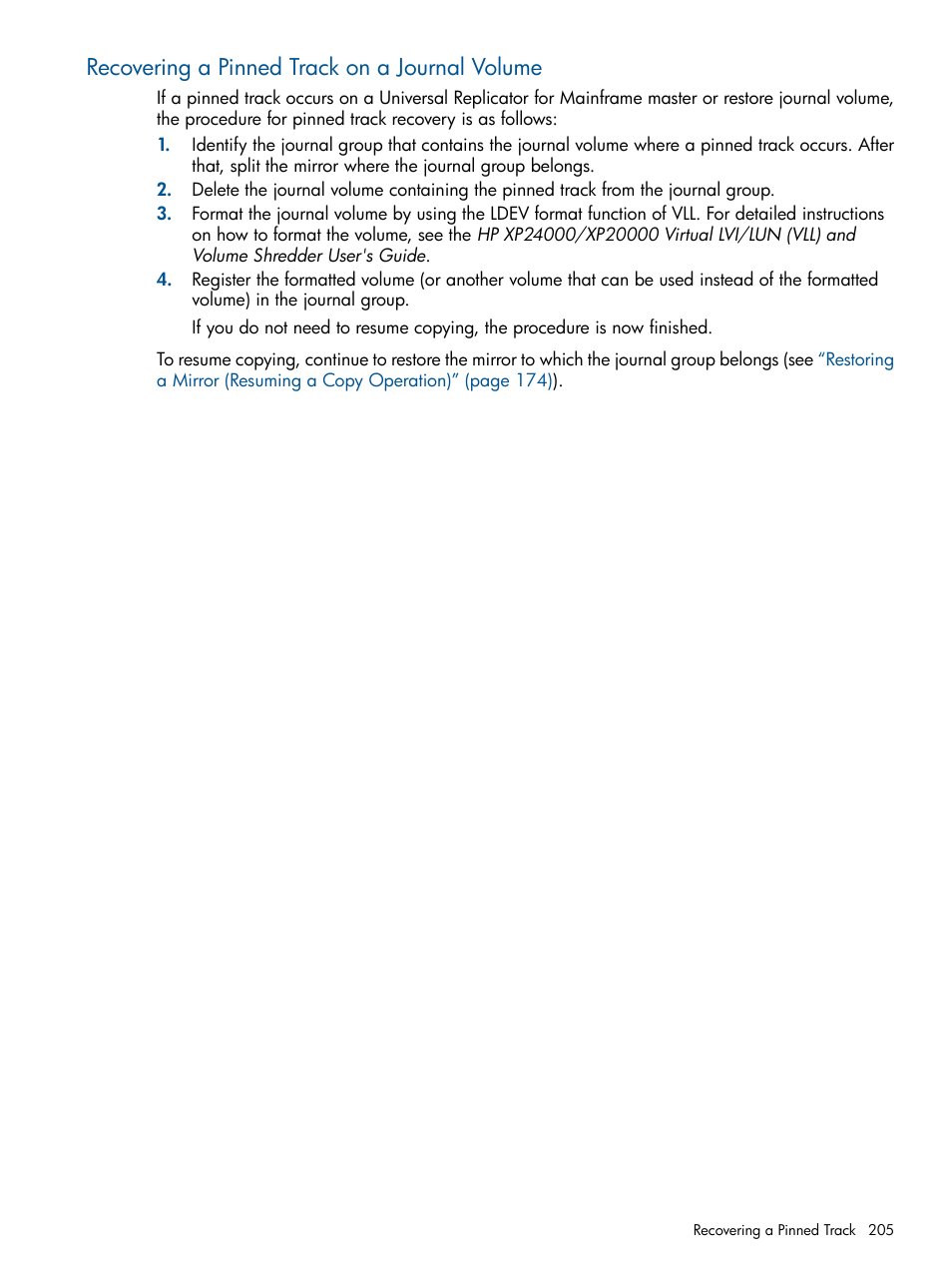 Recovering a pinned track on a journal volume | HP StorageWorks XP Remote Web Console Software User Manual | Page 205 / 244
