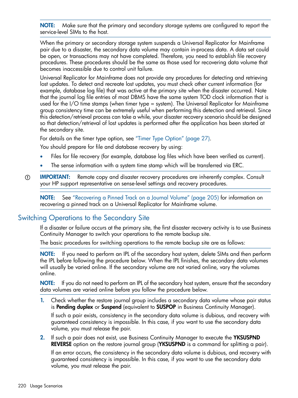 Switching operations to the secondary site | HP StorageWorks XP Remote Web Console Software User Manual | Page 220 / 244