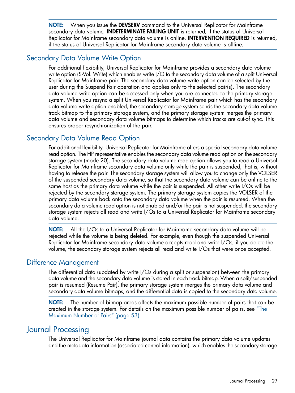Secondary data volume write option, Secondary data volume read option, Difference management | Journal processing | HP StorageWorks XP Remote Web Console Software User Manual | Page 29 / 244