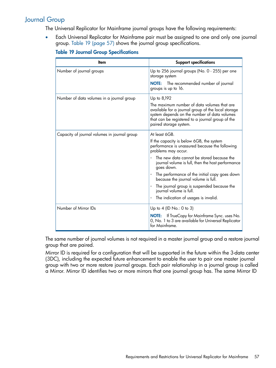 Journal group, Journal group specifications | HP StorageWorks XP Remote Web Console Software User Manual | Page 57 / 244