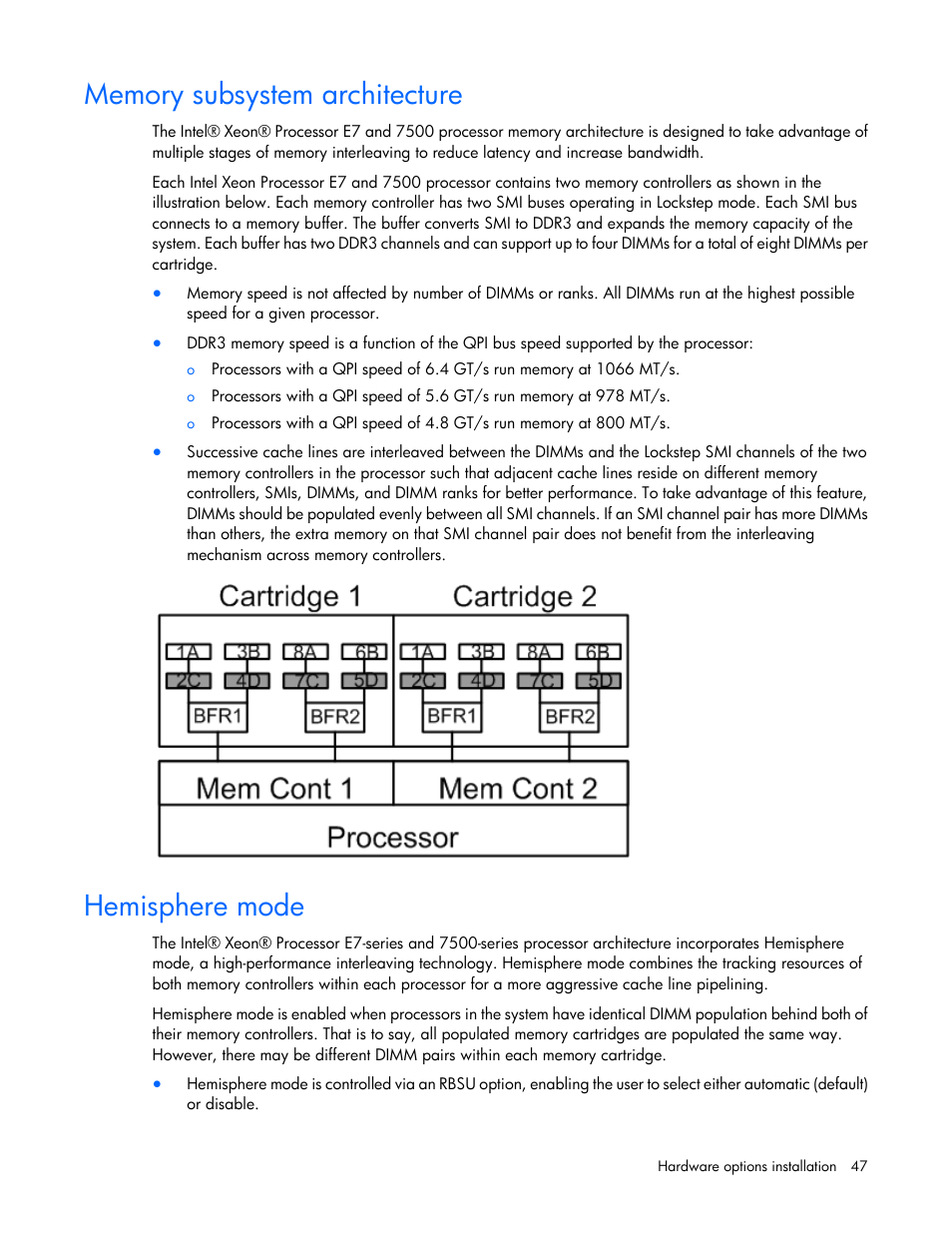 Memory subsystem architecture, Hemisphere mode | HP ProLiant DL580 G7 Server User Manual | Page 47 / 131