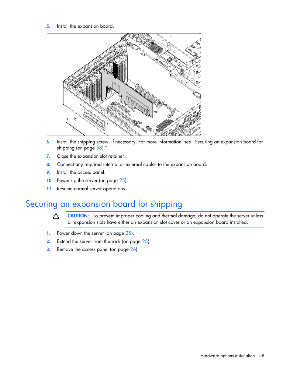 Securing an expansion board for shipping | HP ProLiant DL580 G7 Server User Manual | Page 58 / 131