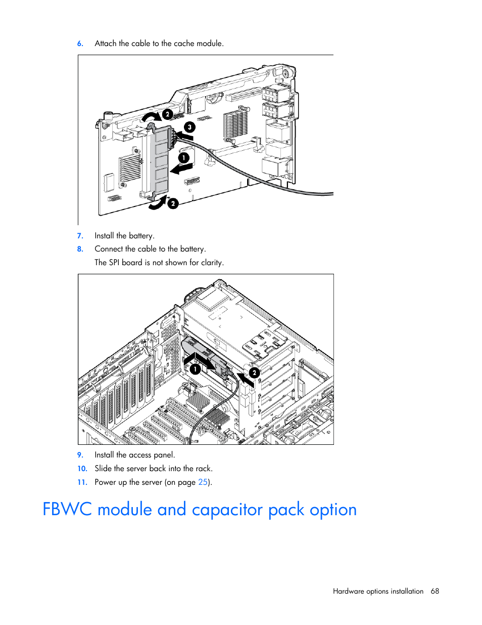 Fbwc module and capacitor pack option | HP ProLiant DL580 G7 Server User Manual | Page 68 / 131