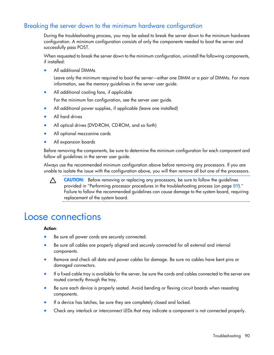 Loose connections | HP ProLiant DL580 G7 Server User Manual | Page 90 / 131