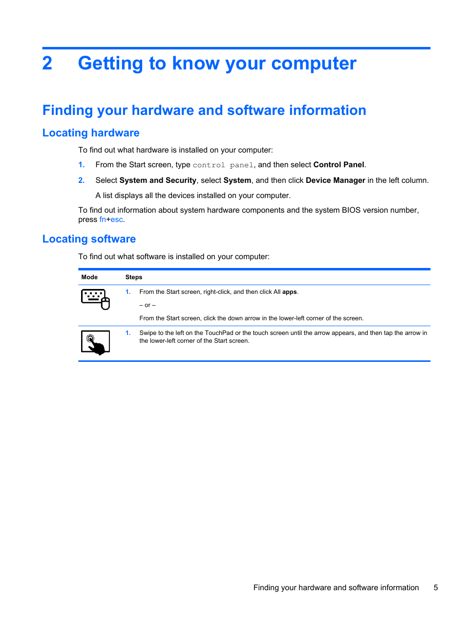 Getting to know your computer, Finding your hardware and software information, Locating hardware | Locating software, 2 getting to know your computer, Locating hardware locating software, Getting to, Know your computer, 2getting to know your computer | HP Pavilion 11-h112nr x2 PC User Manual | Page 13 / 81
