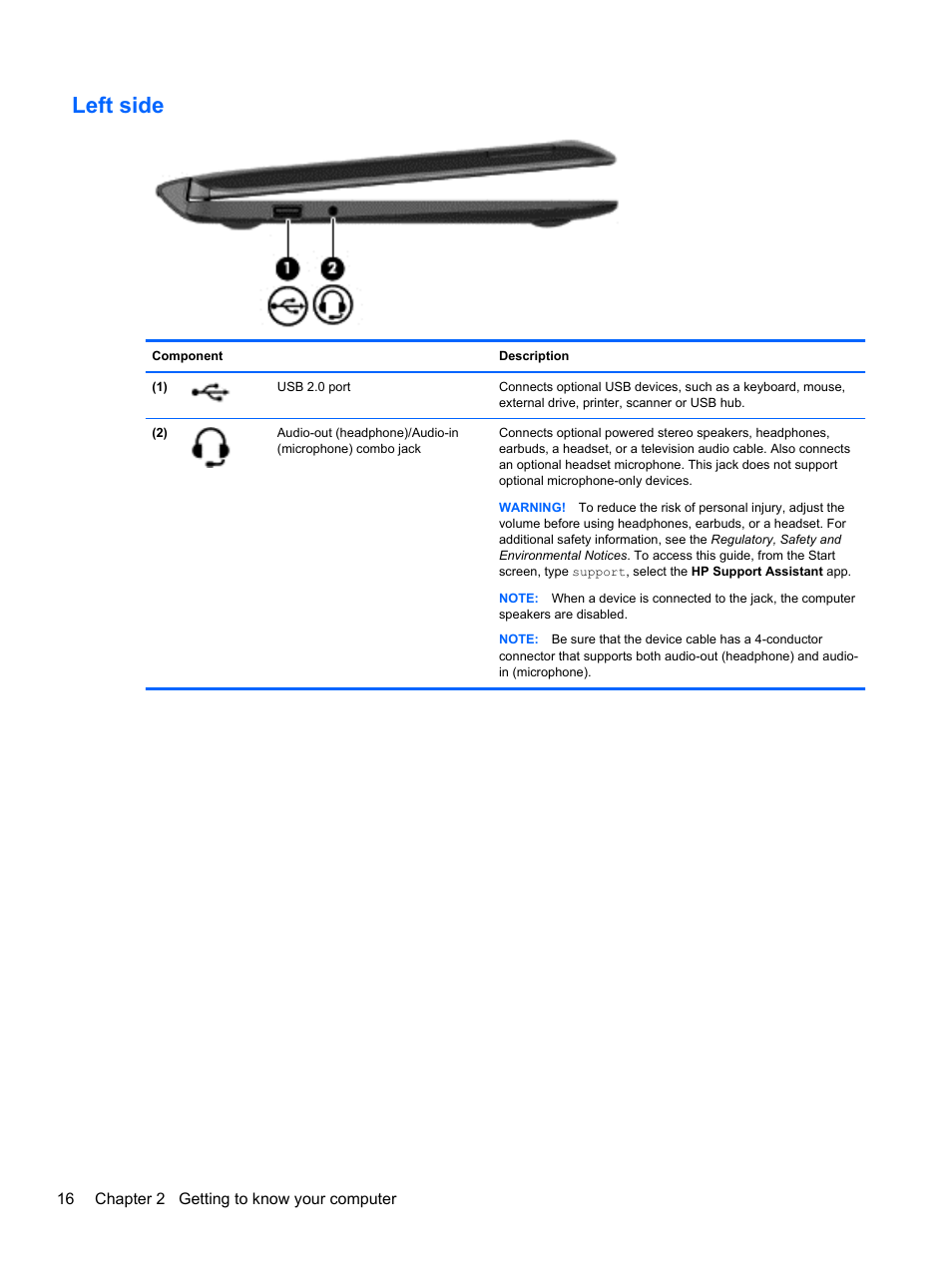 Left side | HP Pavilion 11-h112nr x2 PC User Manual | Page 24 / 81