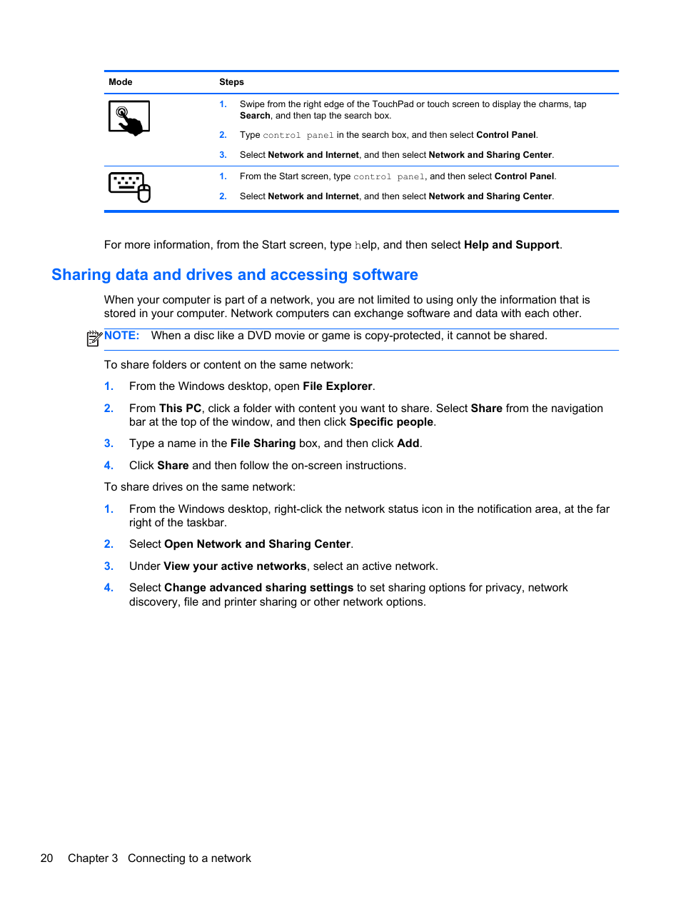Sharing data and drives and accessing software | HP Pavilion 11-h112nr x2 PC User Manual | Page 28 / 81