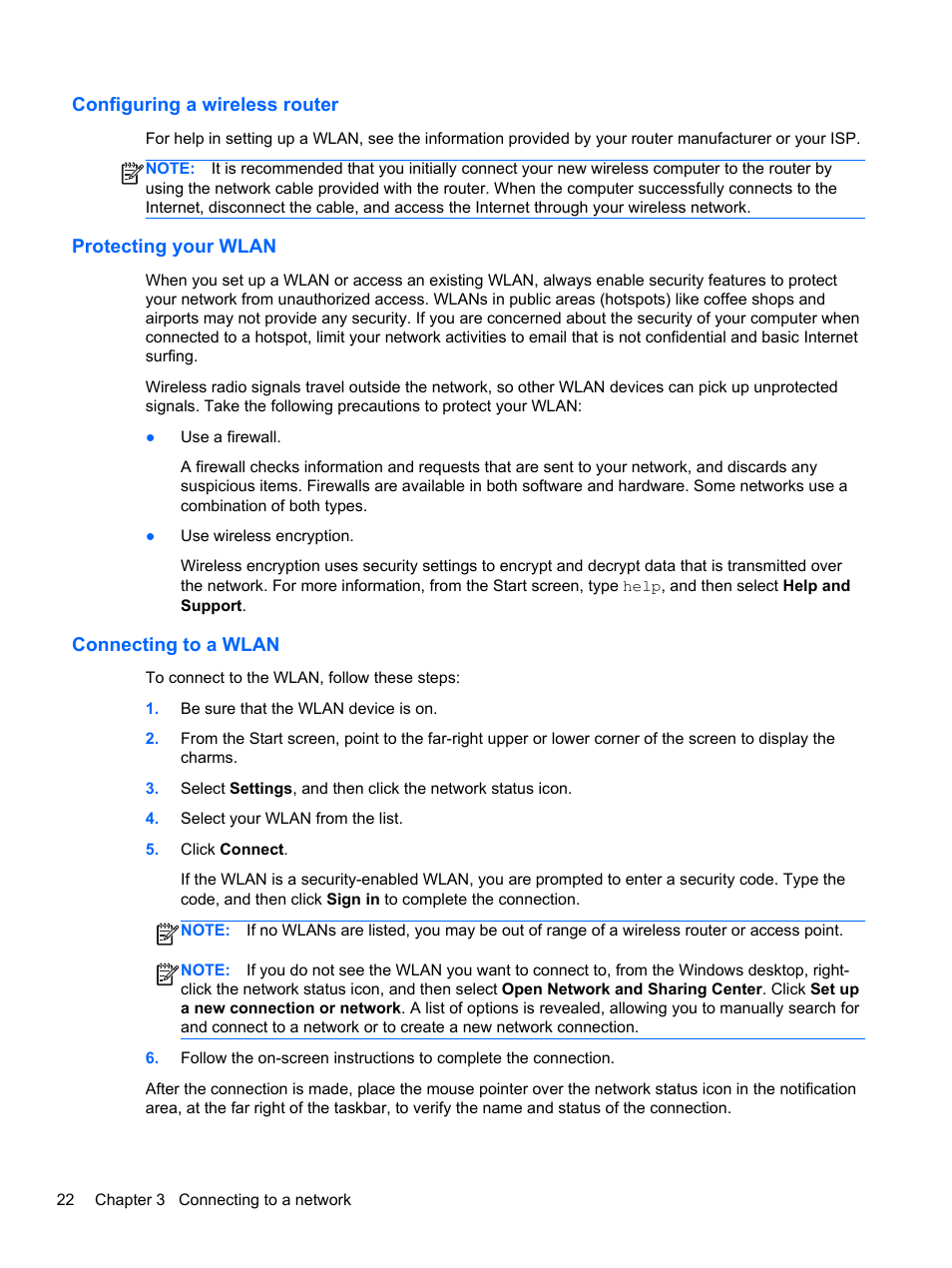 Configuring a wireless router, Protecting your wlan, Connecting to a wlan | Protecting your wlan connecting to a wlan | HP Pavilion 11-h112nr x2 PC User Manual | Page 30 / 81
