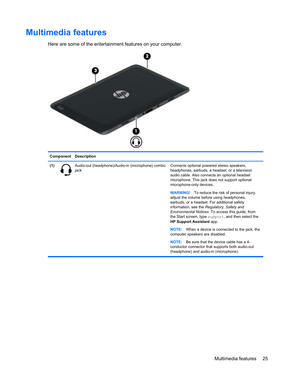 Multimedia features | HP Pavilion 11-h112nr x2 PC User Manual | Page 33 / 81