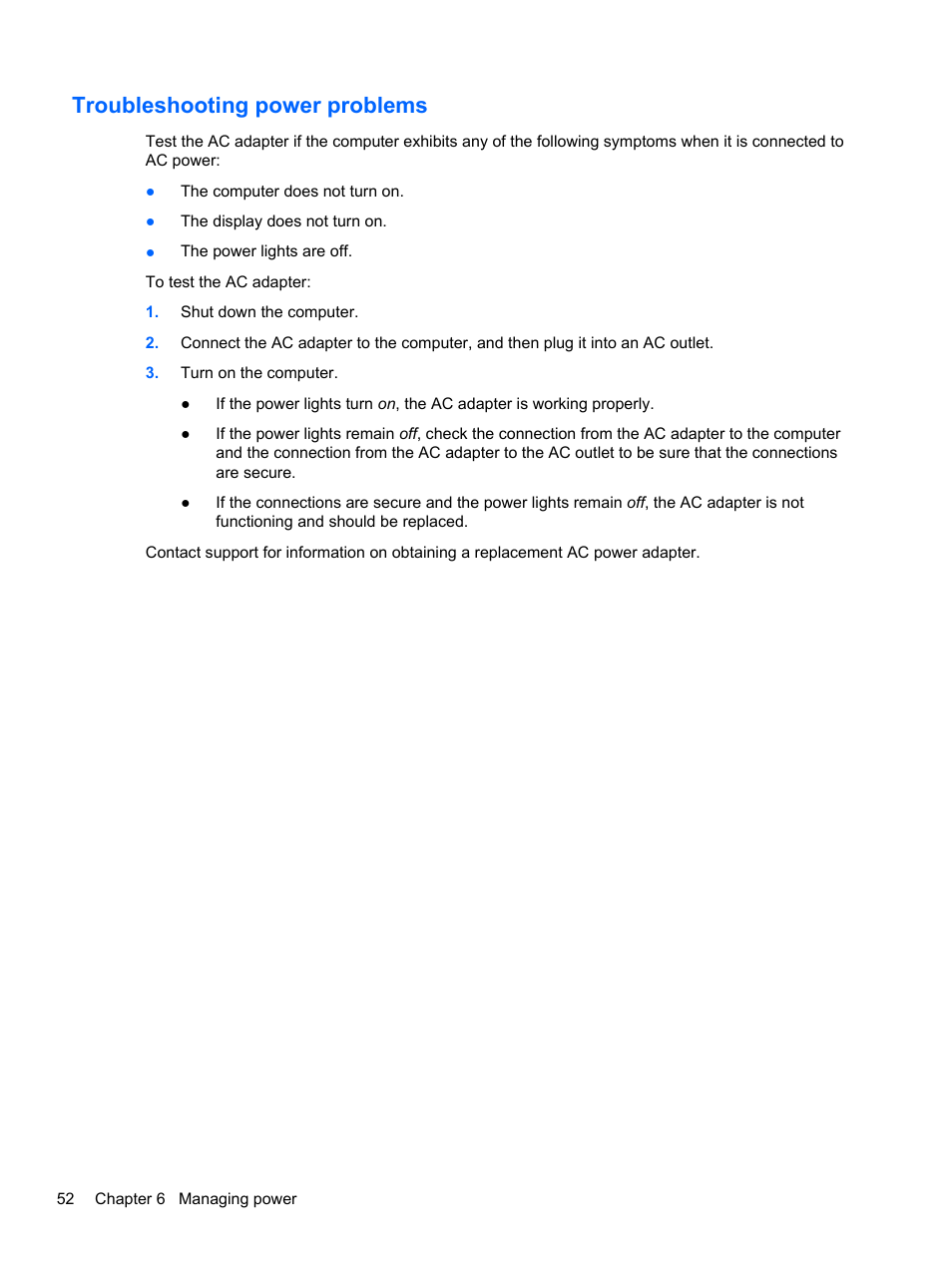 Troubleshooting power problems | HP Pavilion 11-h112nr x2 PC User Manual | Page 60 / 81