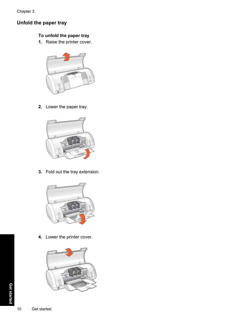 Unfold the paper tray | HP Deskjet D1550 Printer User Manual | Page 13 / 113