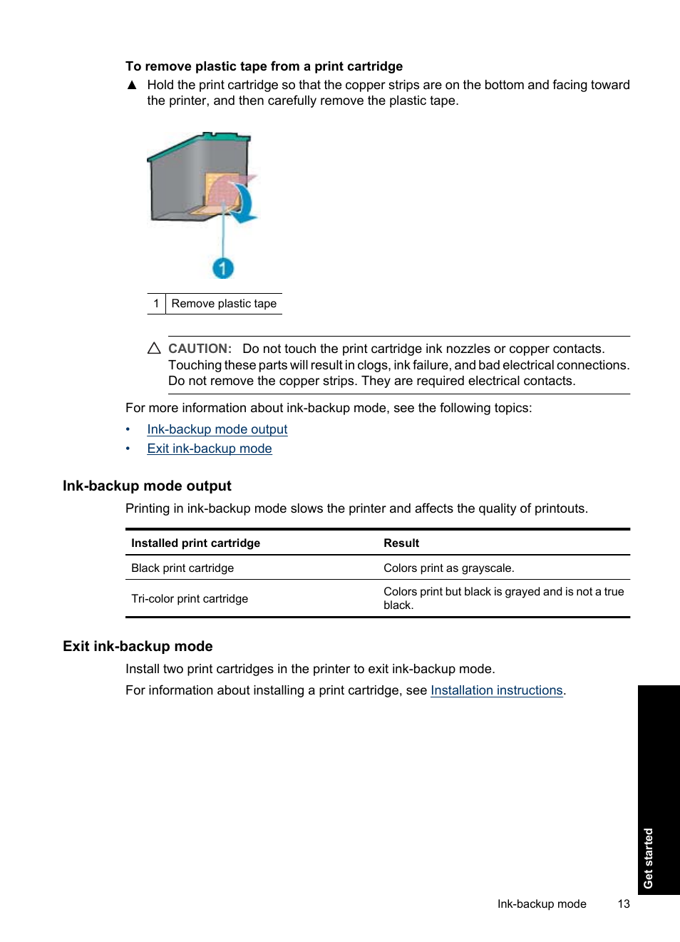 Ink-backup mode output, Exit ink-backup mode | HP Deskjet D1550 Printer User Manual | Page 16 / 113