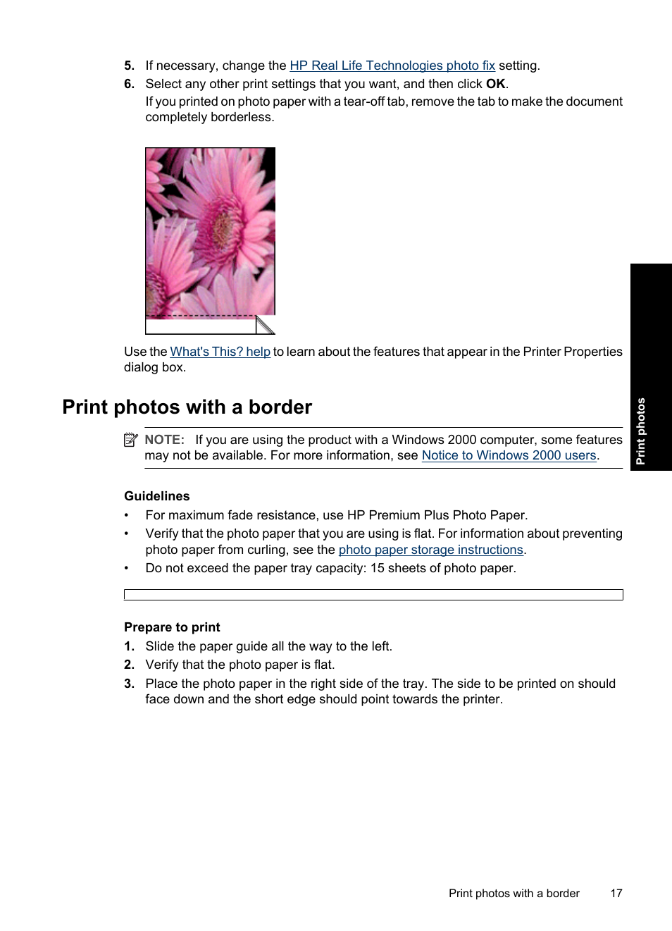Print photos with a border | HP Deskjet D1550 Printer User Manual | Page 20 / 113