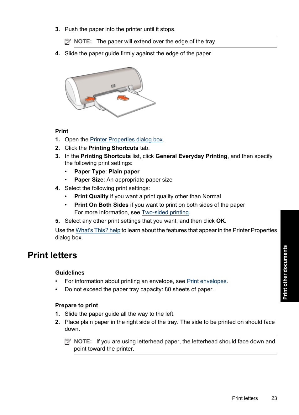 Print letters, Letters | HP Deskjet D1550 Printer User Manual | Page 26 / 113