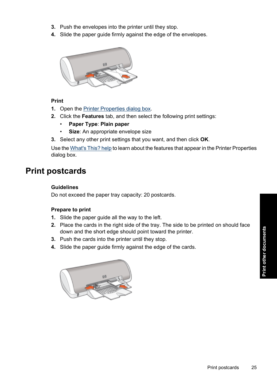 Print postcards, Postcards | HP Deskjet D1550 Printer User Manual | Page 28 / 113