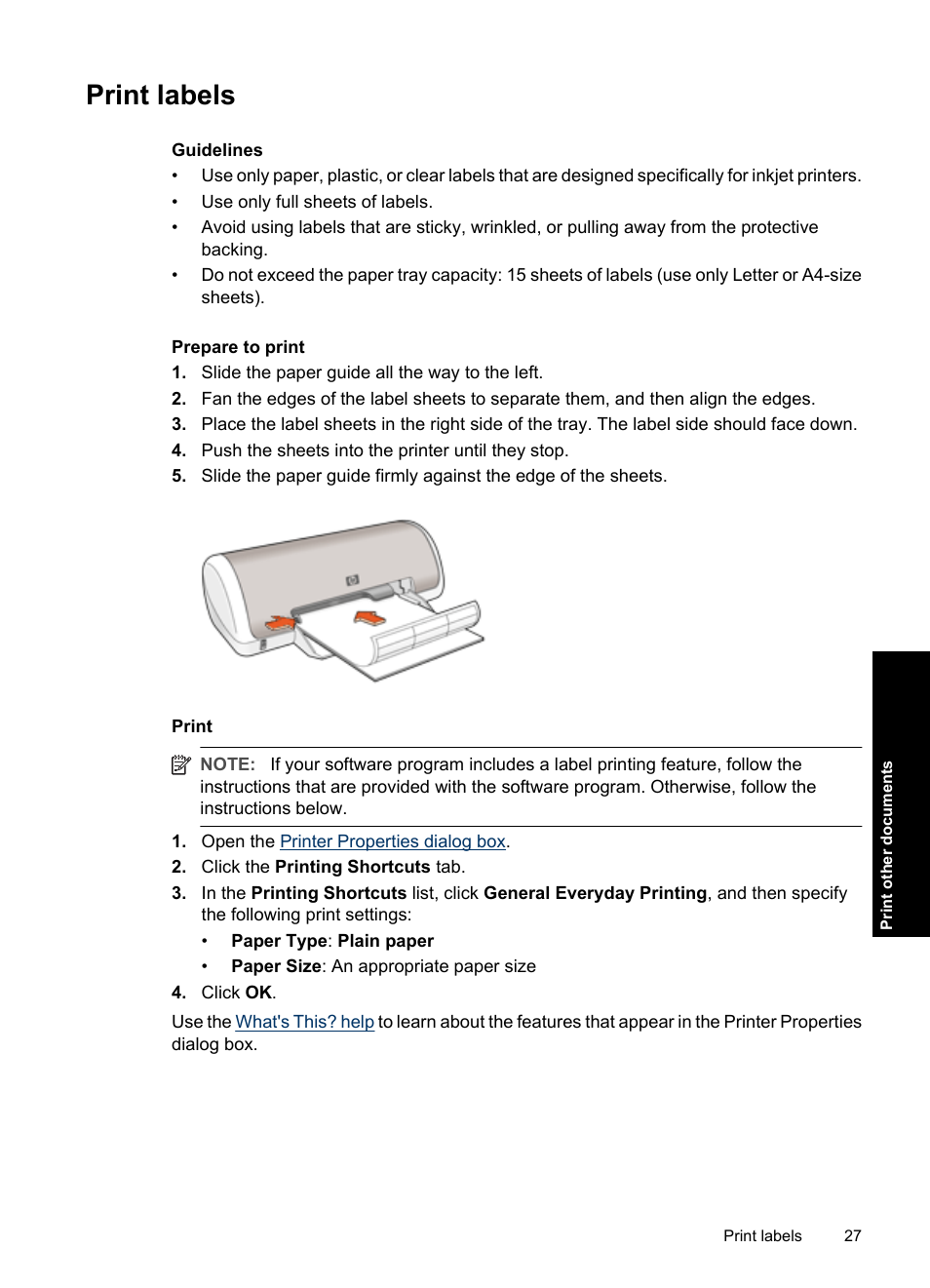 Print labels, Labels | HP Deskjet D1550 Printer User Manual | Page 30 / 113