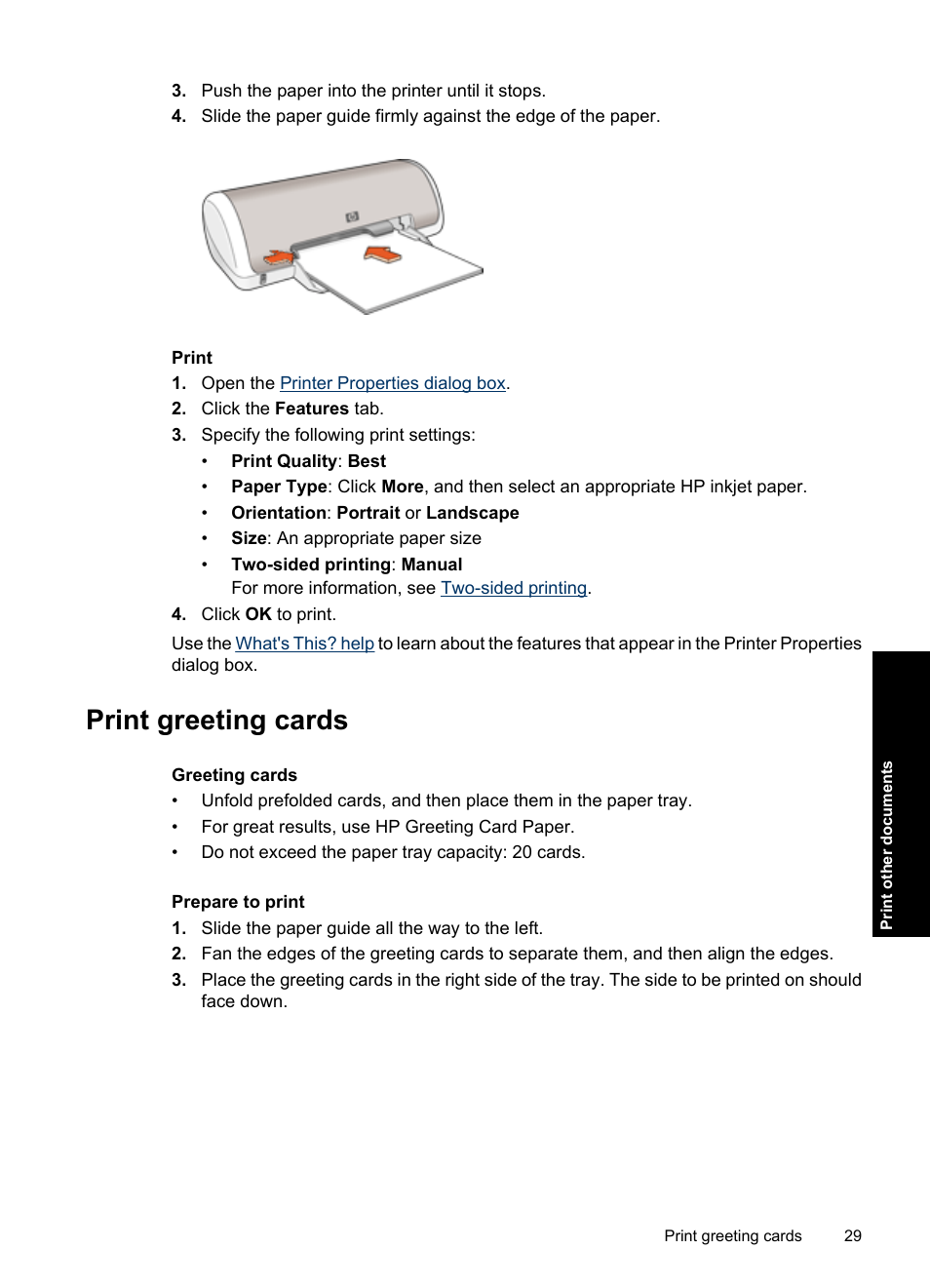 Print greeting cards, Greeting cards | HP Deskjet D1550 Printer User Manual | Page 32 / 113