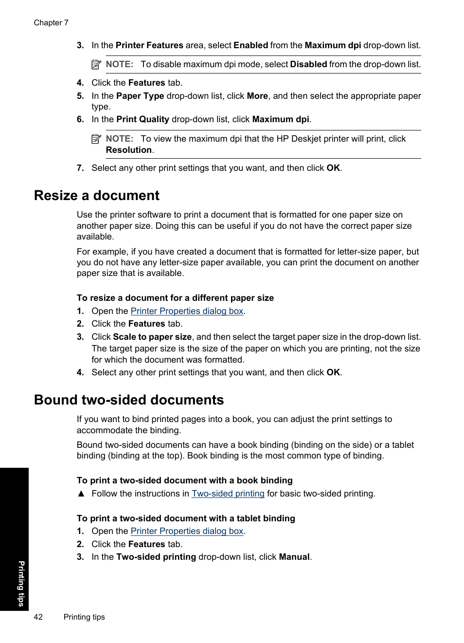 Resize a document, Bound two-sided documents, Resize a document bound two-sided documents | HP Deskjet D1550 Printer User Manual | Page 45 / 113