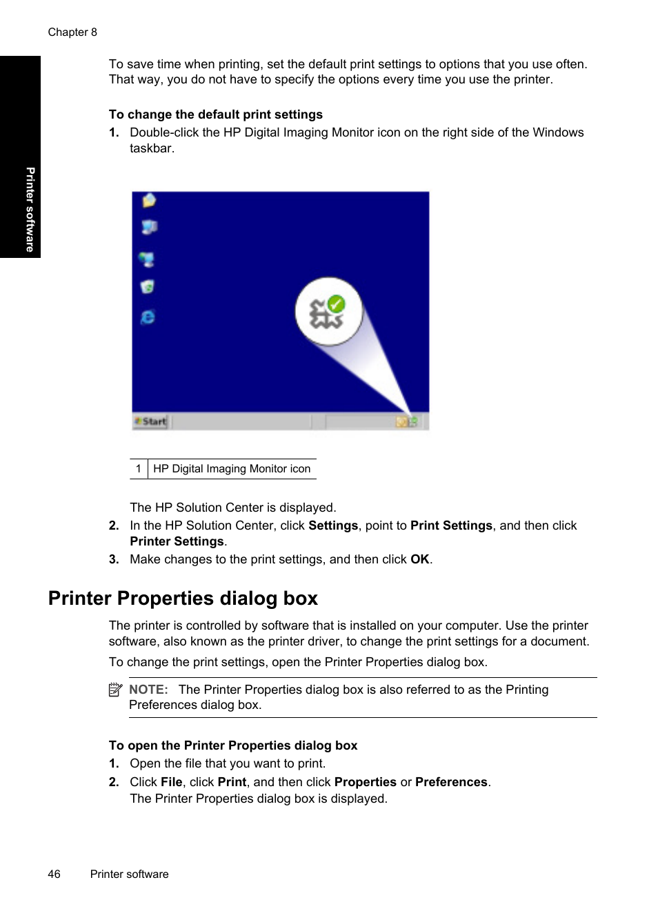 Printer properties dialog box | HP Deskjet D1550 Printer User Manual | Page 49 / 113