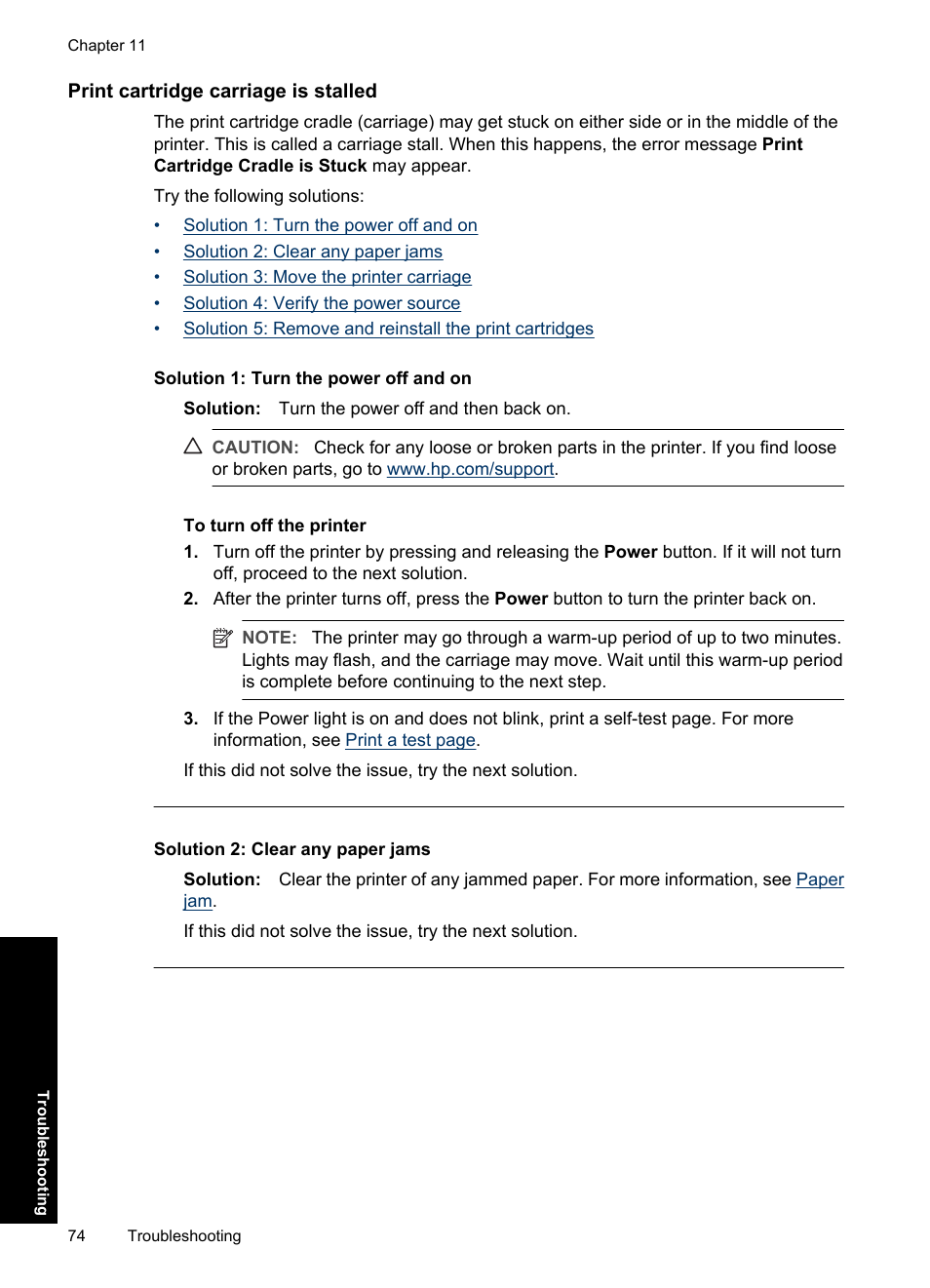 Print cartridge carriage is stalled, Print, Cartridge carriage is stalled | HP Deskjet D1550 Printer User Manual | Page 77 / 113