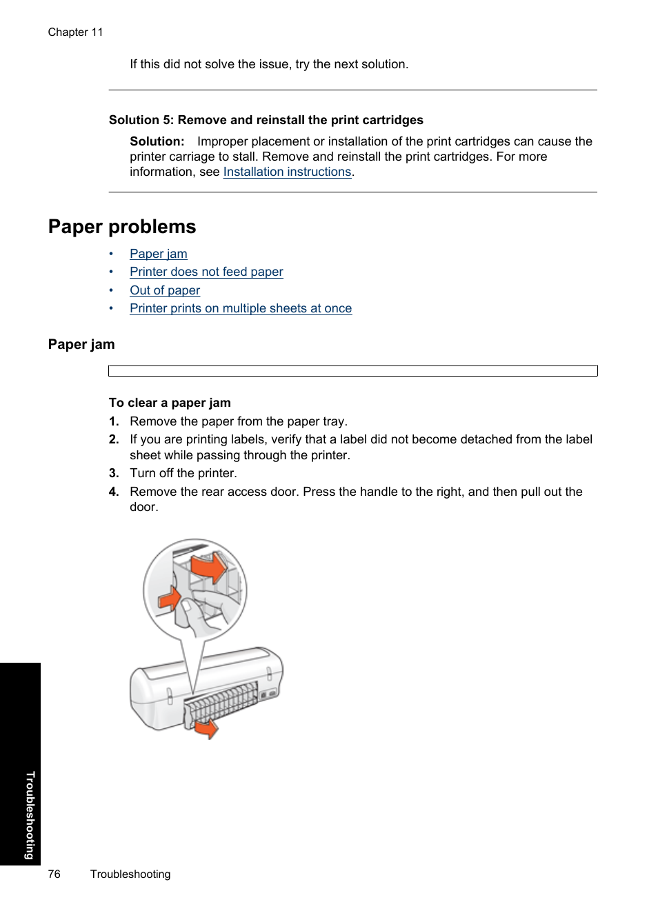 Paper problems, Paper jam, Paper | HP Deskjet D1550 Printer User Manual | Page 79 / 113