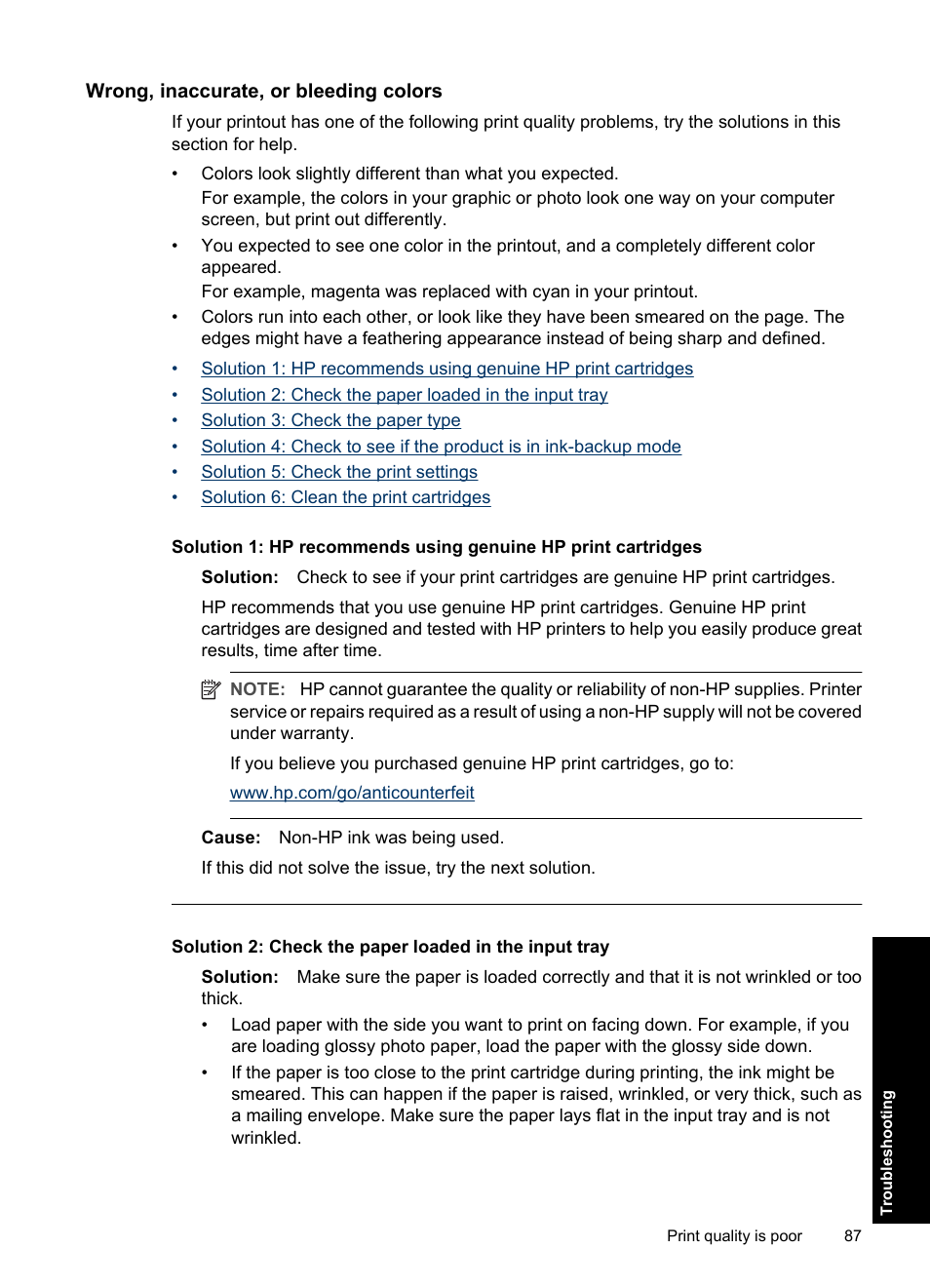 Wrong, inaccurate, or bleeding colors | HP Deskjet D1550 Printer User Manual | Page 90 / 113