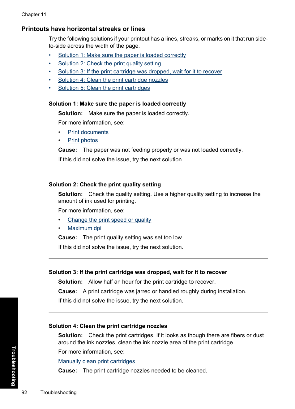 Printouts have horizontal streaks or lines | HP Deskjet D1550 Printer User Manual | Page 95 / 113