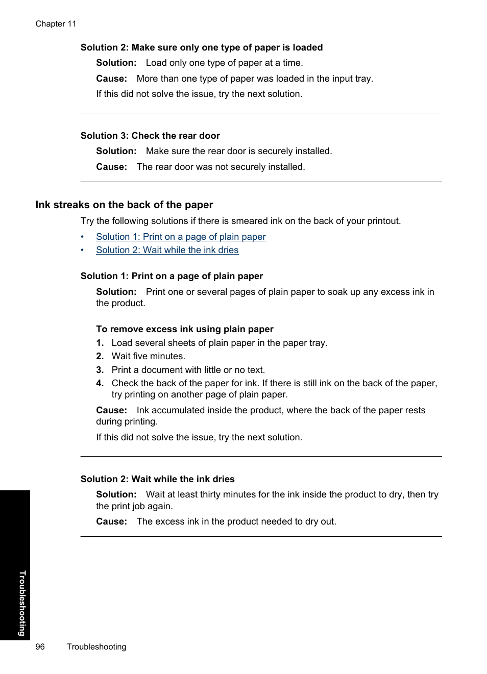 Ink streaks on the back of the paper, Solution 3: check the rear door | HP Deskjet D1550 Printer User Manual | Page 99 / 113