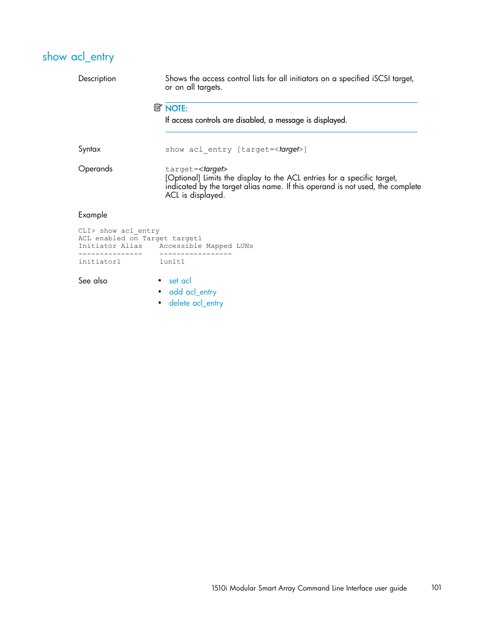 Show acl_entry | HP StorageWorks 1510i Modular Smart Array User Manual | Page 101 / 154