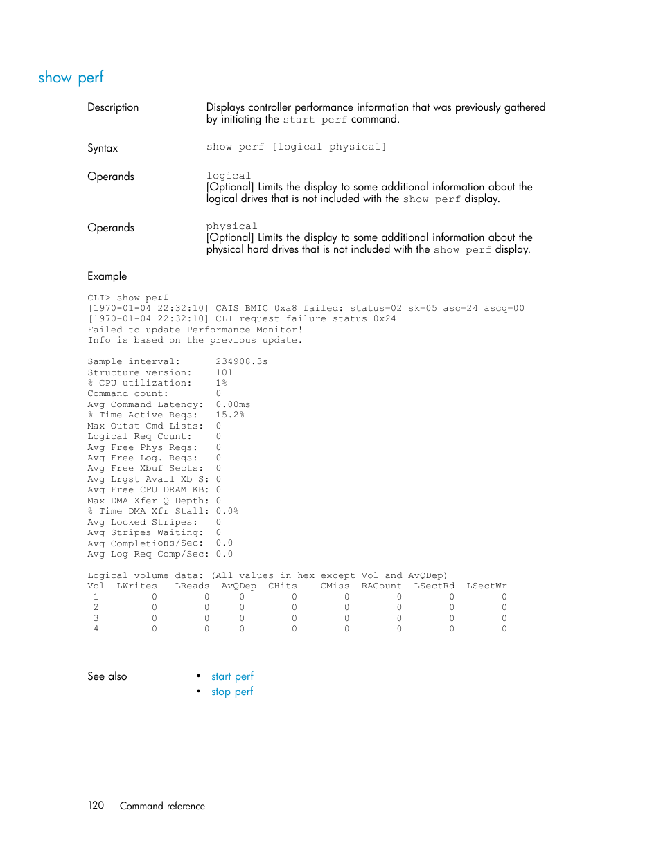 Show perf | HP StorageWorks 1510i Modular Smart Array User Manual | Page 120 / 154