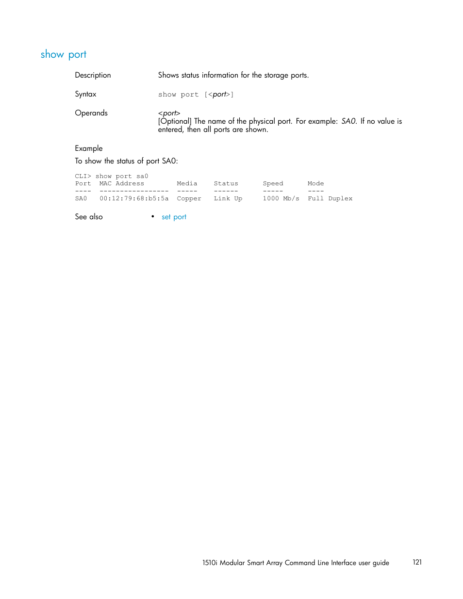 Show port | HP StorageWorks 1510i Modular Smart Array User Manual | Page 121 / 154