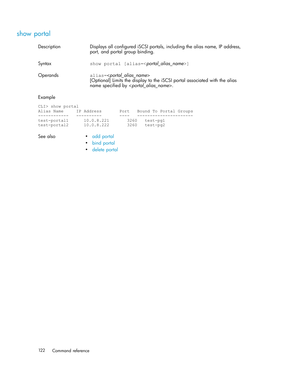 Show portal | HP StorageWorks 1510i Modular Smart Array User Manual | Page 122 / 154
