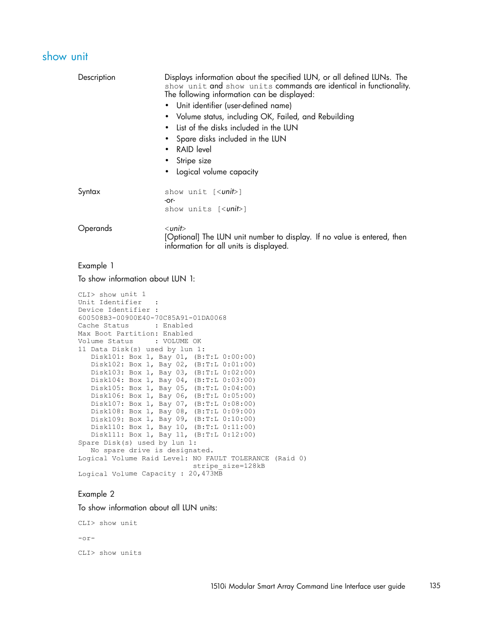 Show unit | HP StorageWorks 1510i Modular Smart Array User Manual | Page 135 / 154