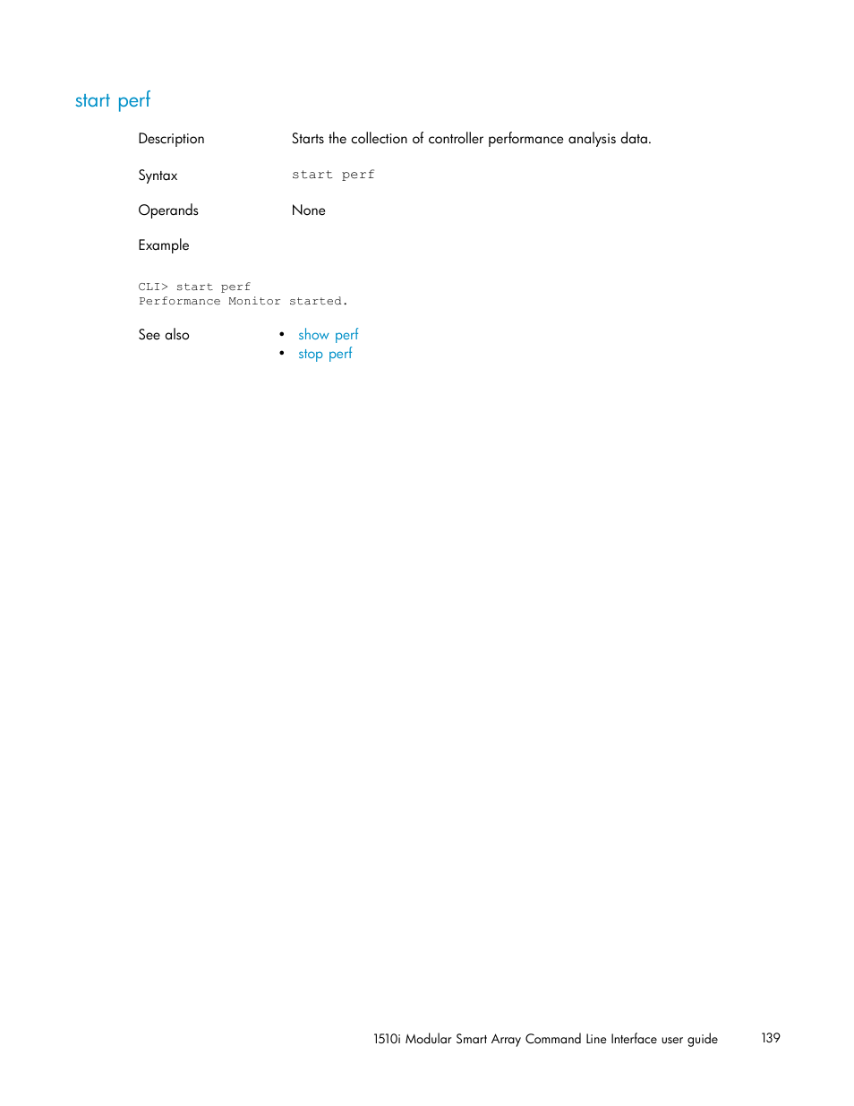 Start perf | HP StorageWorks 1510i Modular Smart Array User Manual | Page 139 / 154