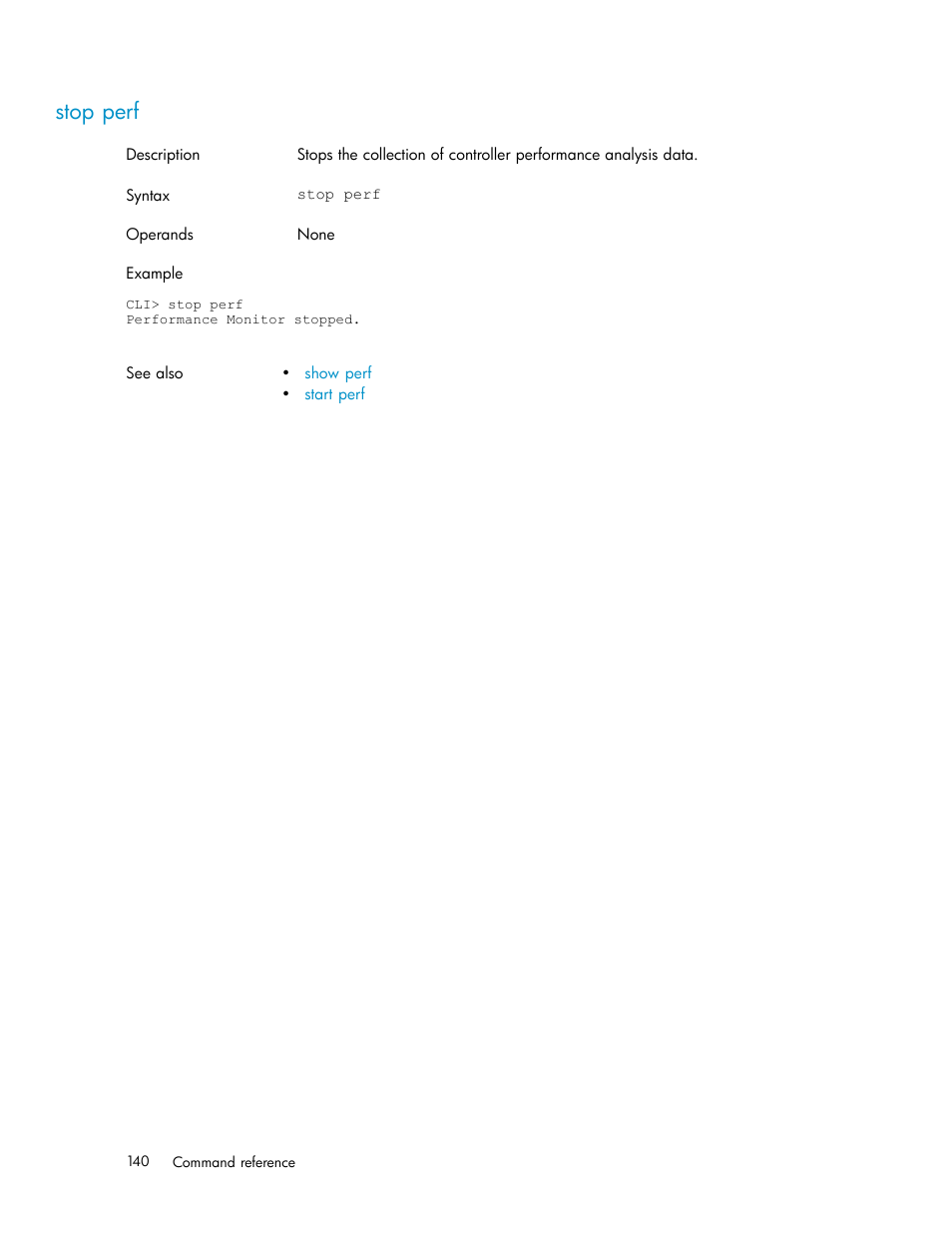 Stop perf | HP StorageWorks 1510i Modular Smart Array User Manual | Page 140 / 154