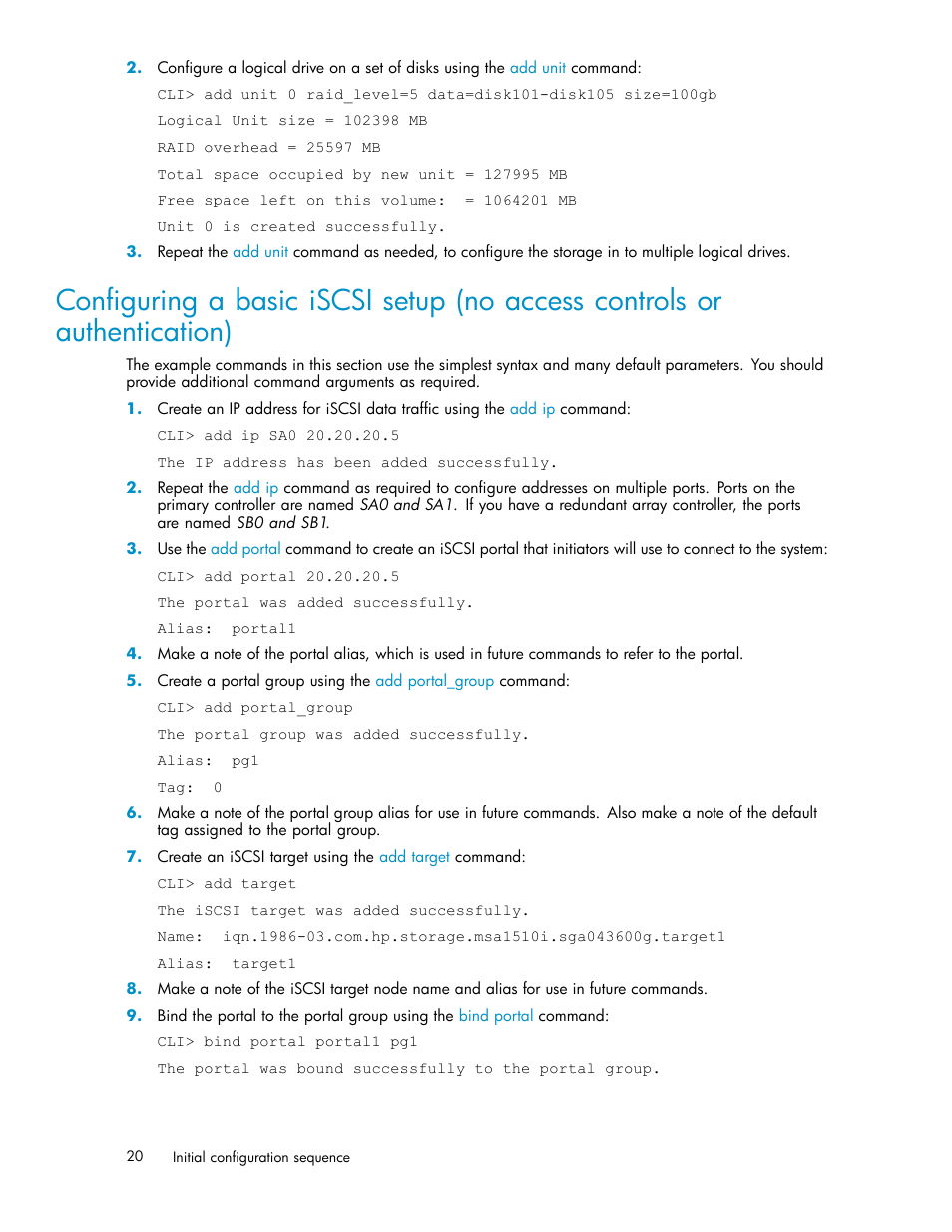 Configure a basic iscsi setup | HP StorageWorks 1510i Modular Smart Array User Manual | Page 20 / 154