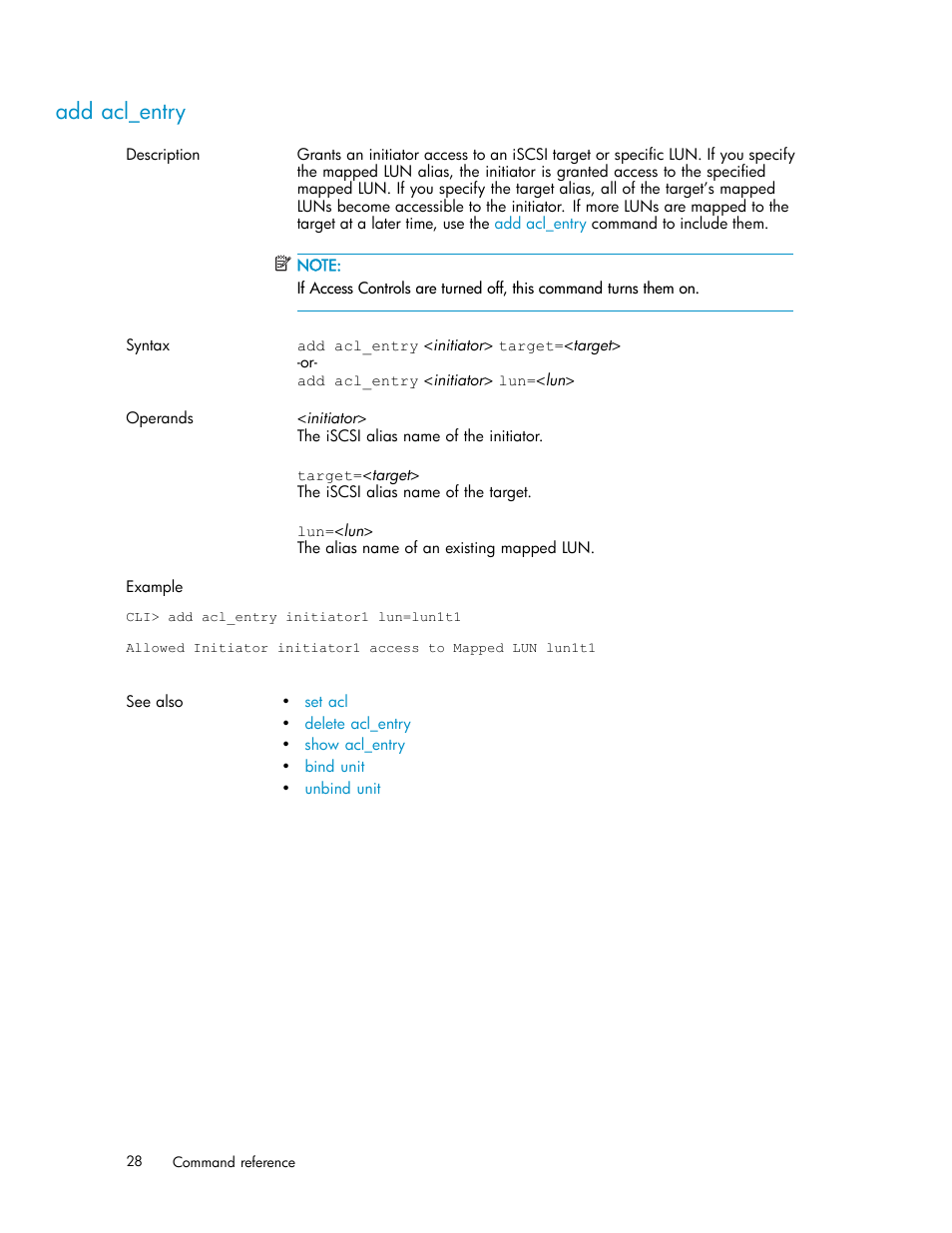 Add acl_entry | HP StorageWorks 1510i Modular Smart Array User Manual | Page 28 / 154