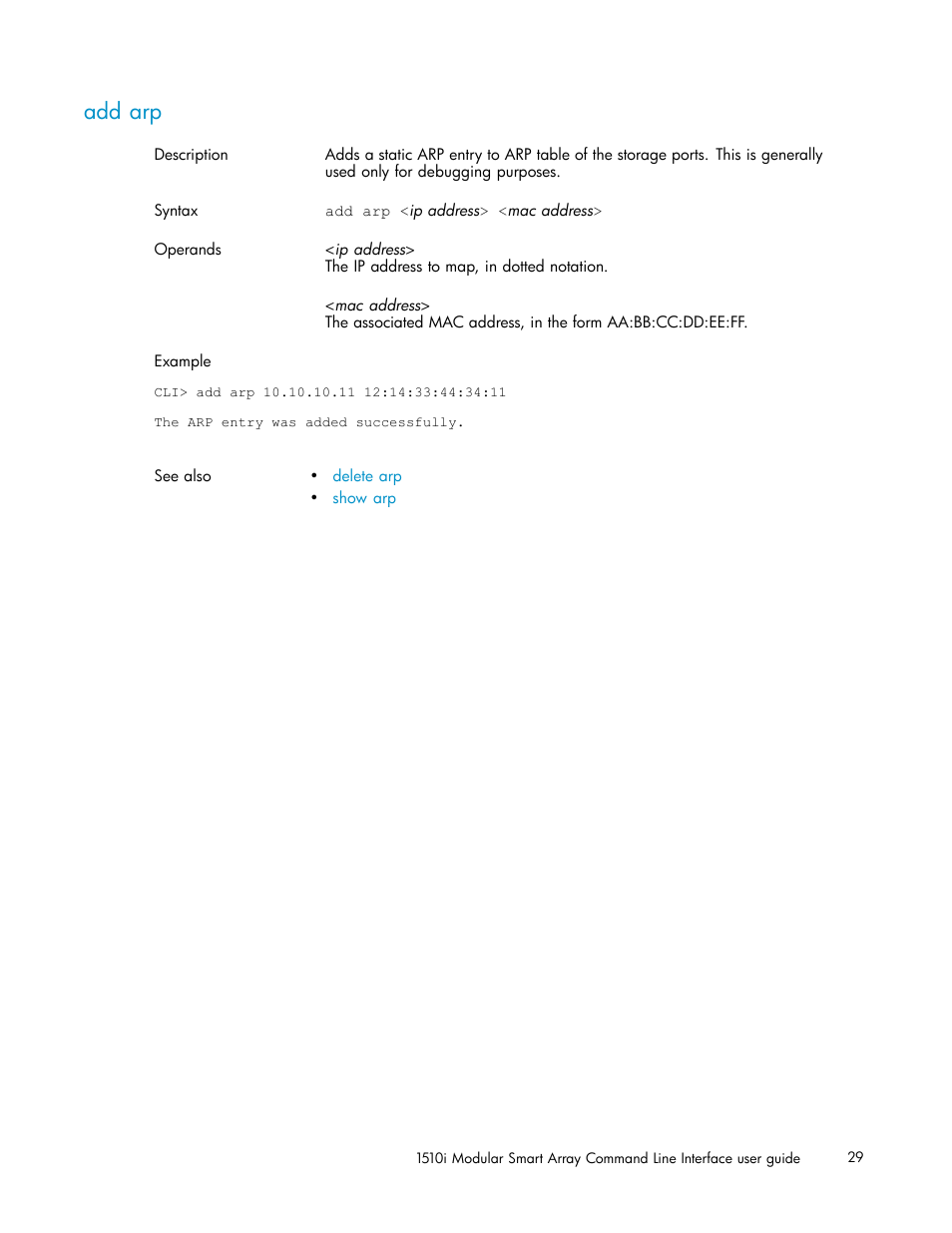 Add arp | HP StorageWorks 1510i Modular Smart Array User Manual | Page 29 / 154