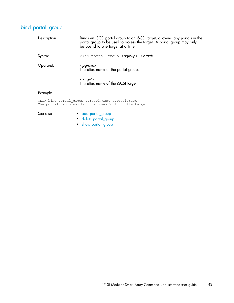 Bind portal_group | HP StorageWorks 1510i Modular Smart Array User Manual | Page 43 / 154