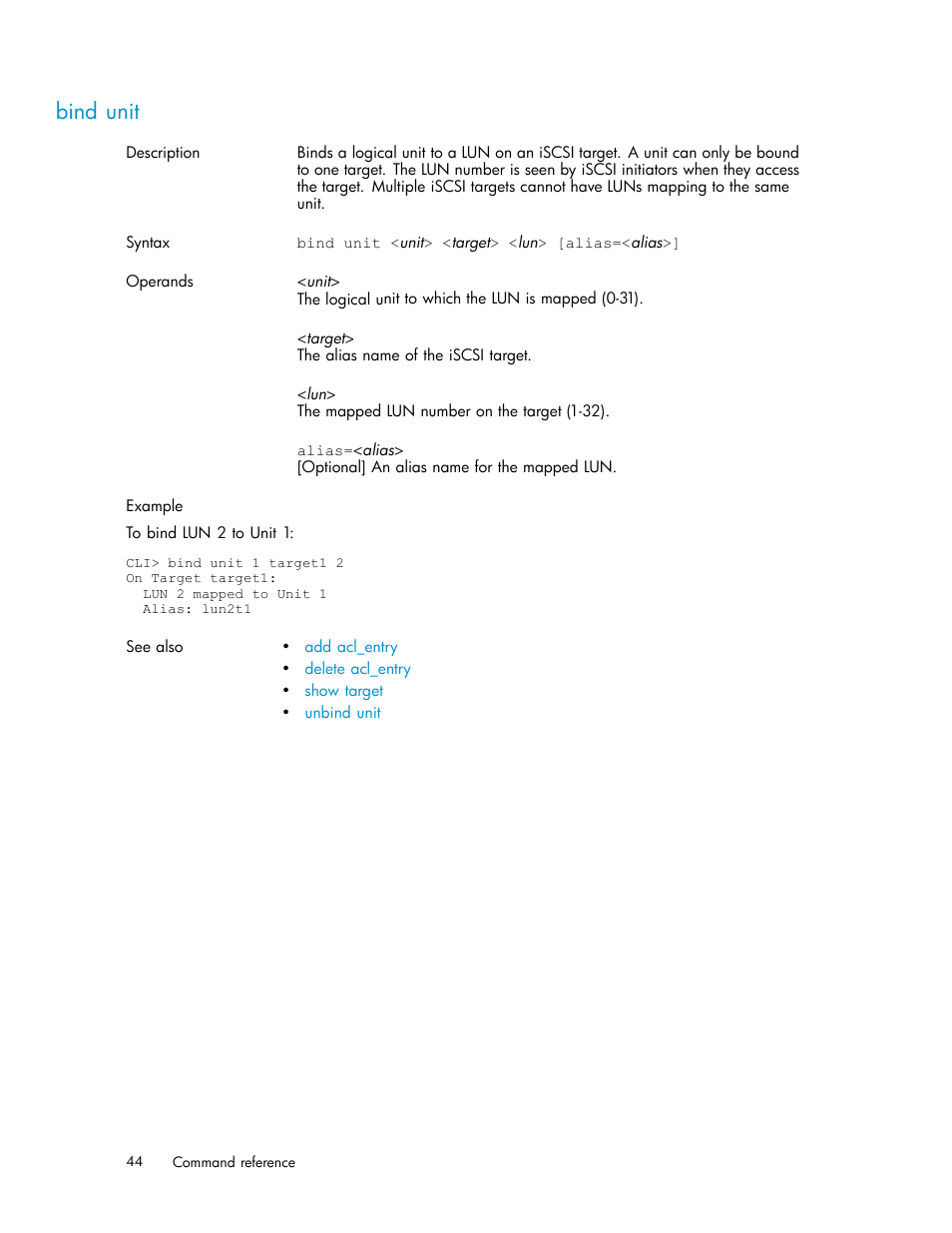 Bind unit | HP StorageWorks 1510i Modular Smart Array User Manual | Page 44 / 154