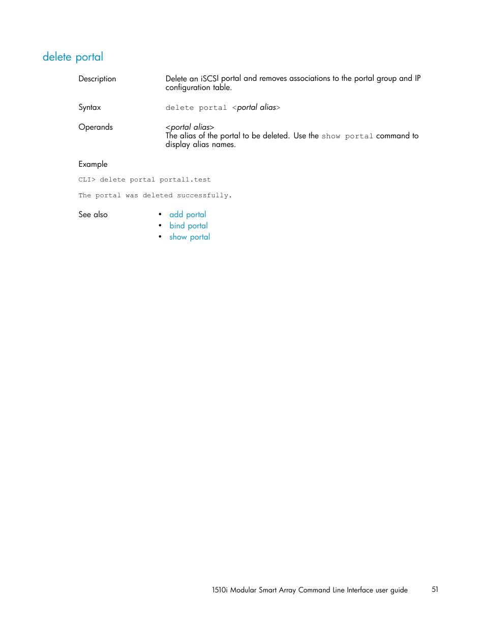 Delete portal | HP StorageWorks 1510i Modular Smart Array User Manual | Page 51 / 154