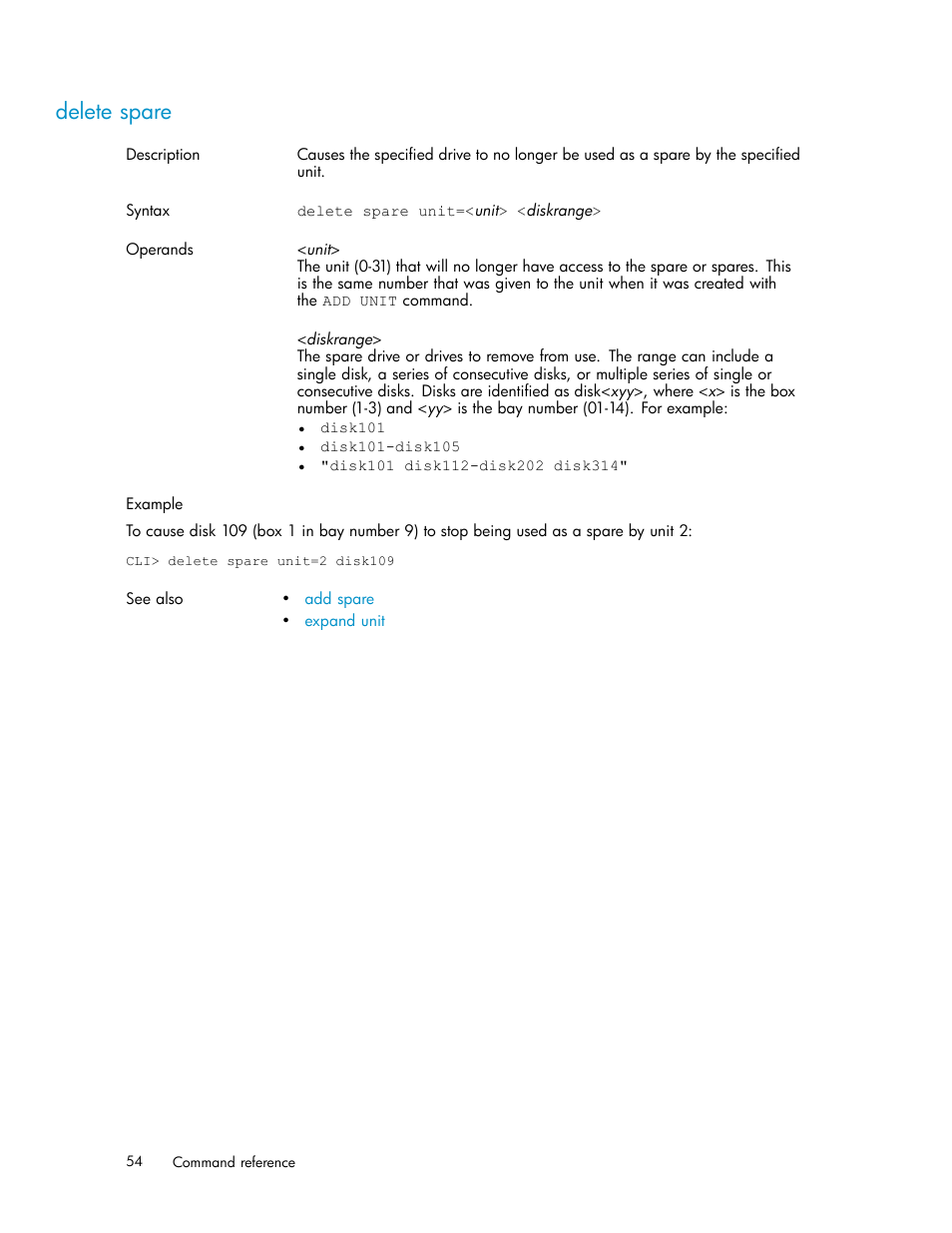 Delete spare | HP StorageWorks 1510i Modular Smart Array User Manual | Page 54 / 154