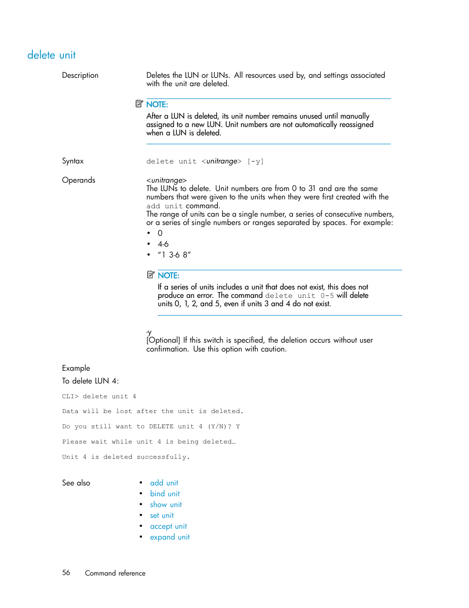 Delete unit | HP StorageWorks 1510i Modular Smart Array User Manual | Page 56 / 154