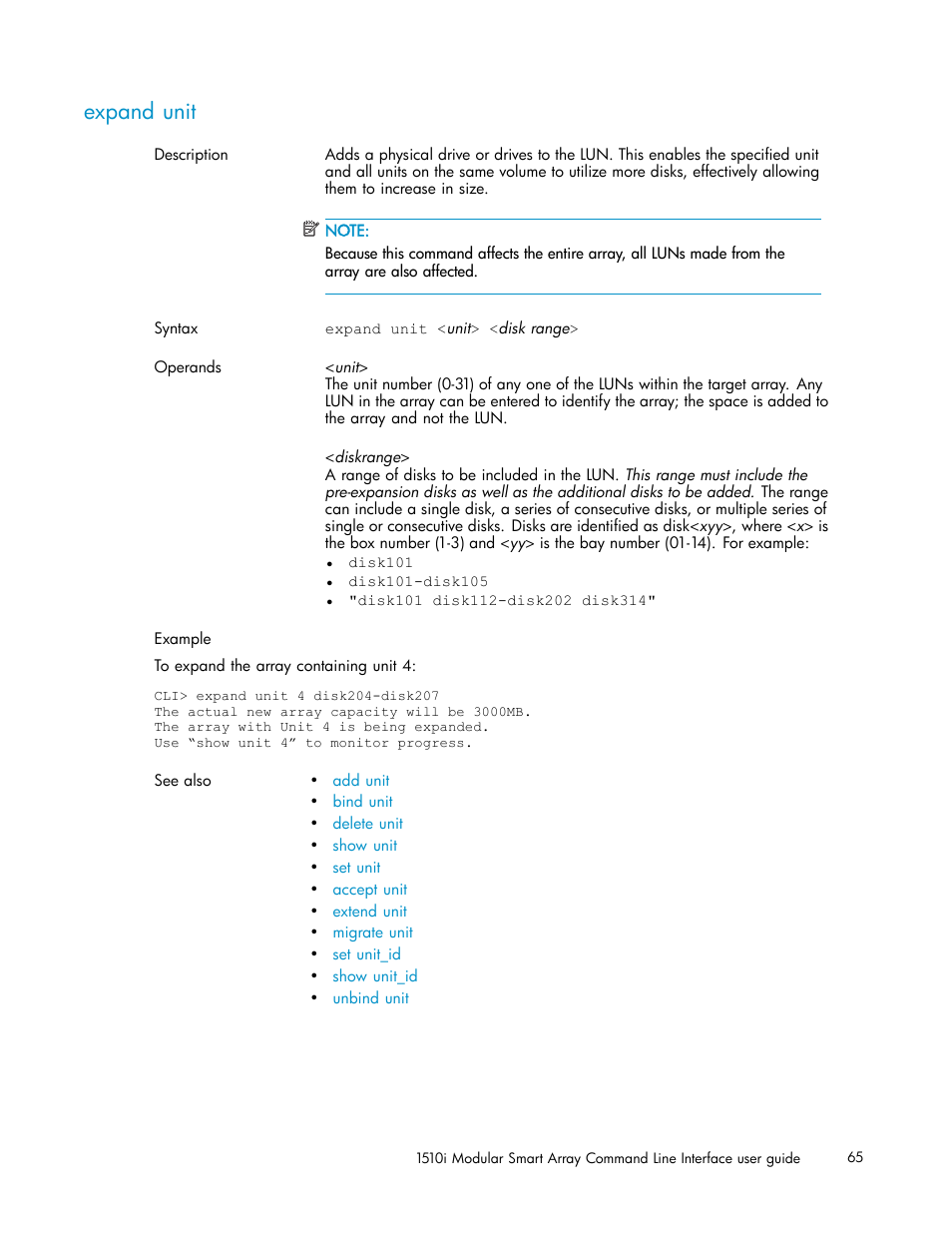 Expand unit | HP StorageWorks 1510i Modular Smart Array User Manual | Page 65 / 154