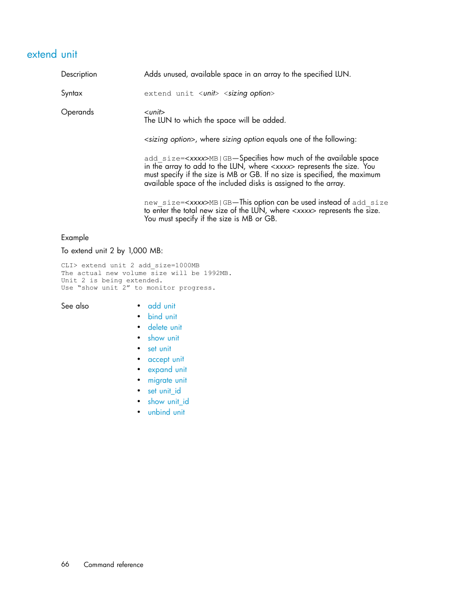 Extend unit | HP StorageWorks 1510i Modular Smart Array User Manual | Page 66 / 154